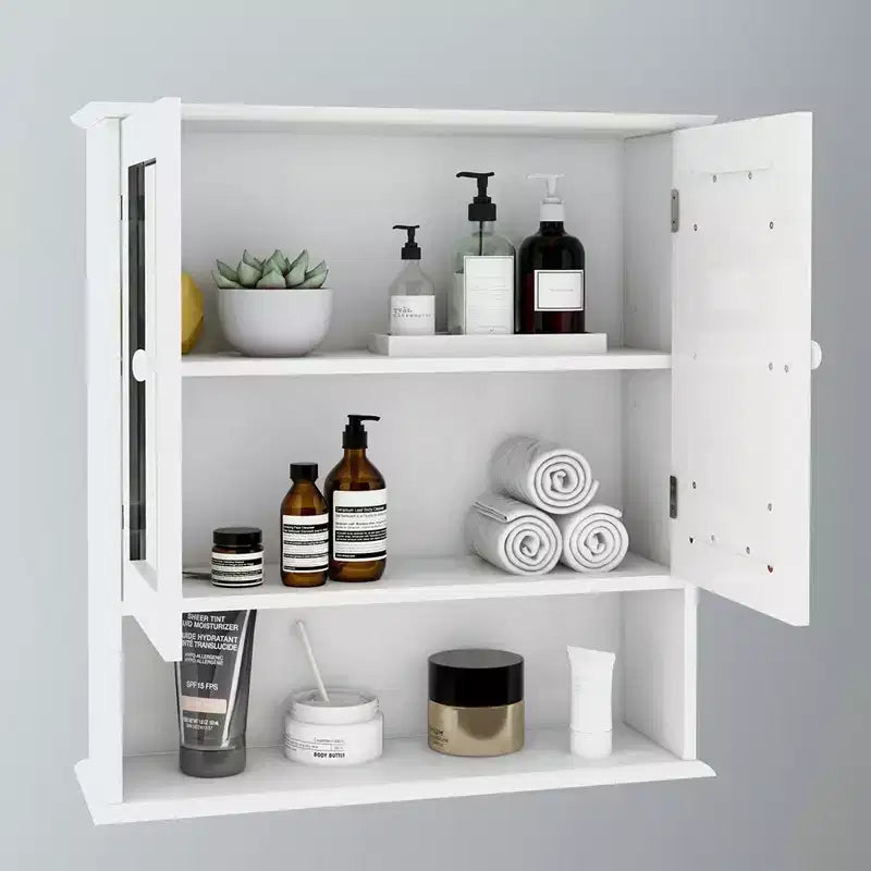 Meuble Haut de Salle de Bain avec Portes Miroirs Doubles et Étagères