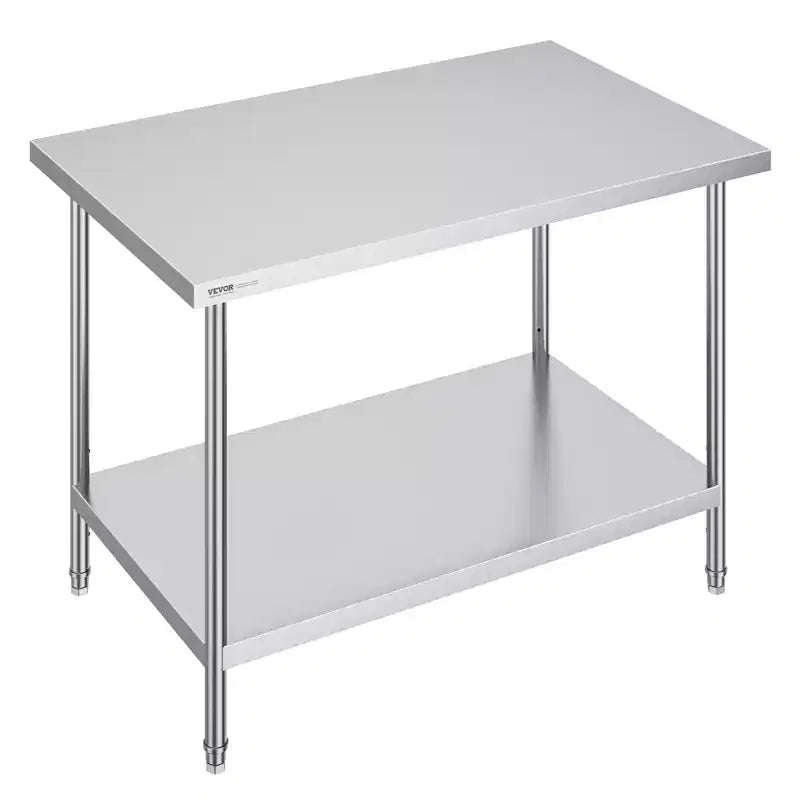 VEVOR Stainless Steel Prep Table, 30 x 48 x 34 Inch, 880 lbs Load Capacity, Heavy Duty Metal Worktable with 3 Adjustable Height Levels