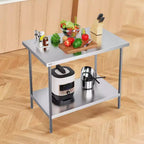 Table de préparation en acier inoxydable, 30 x 48 x 34 pouces, capacité de charge de 880 lb, table de travail en métal robuste avec 3 niveaux de hauteur réglables