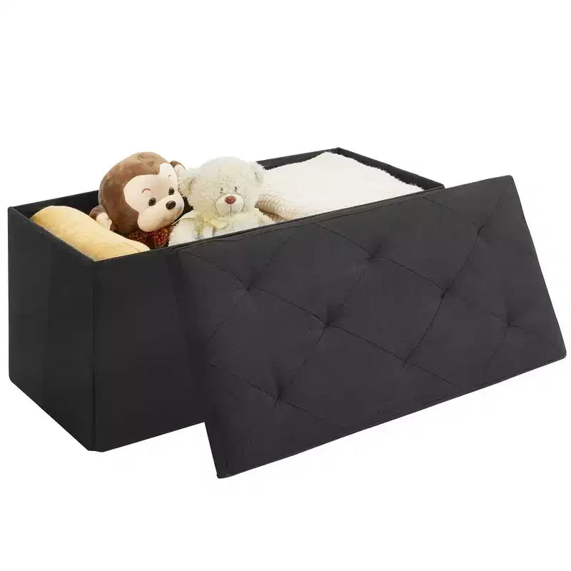 VECELO 46/30/15/11.8 Folding Storage Ottoman Bench, Storage Chest, Linen Fabric Foot Rest Stool, Storage Footstools, Folding Storage Ottoman
