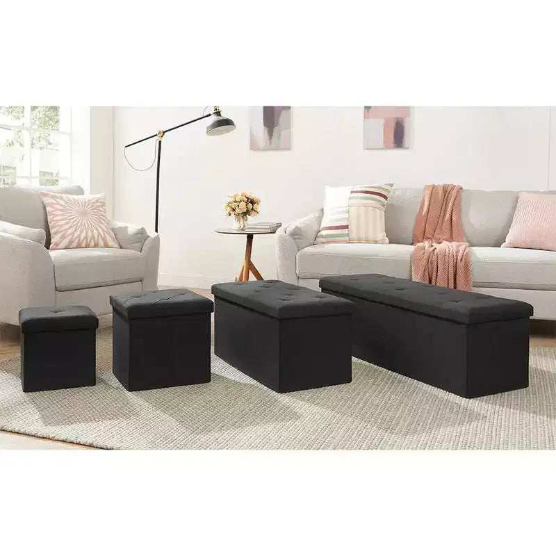 Banc Ottoman Pliable avec Rangement 46/30/15/11.8, Coffre de Rangement, Repose-Pieds en Tissu Lin, Tabourets de Rangement, Ottoman Pliable avec Rangement