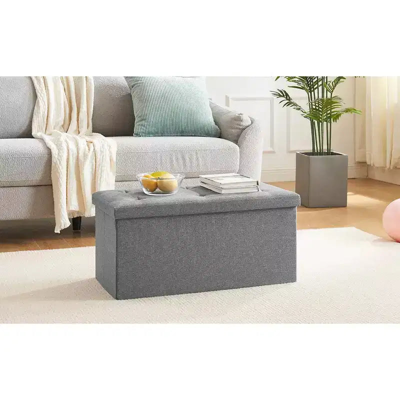 Banc Ottoman Pliable avec Rangement 46/30/15/11.8, Coffre de Rangement, Repose-Pieds en Tissu Lin, Tabourets de Rangement, Ottoman Pliable avec Rangement
