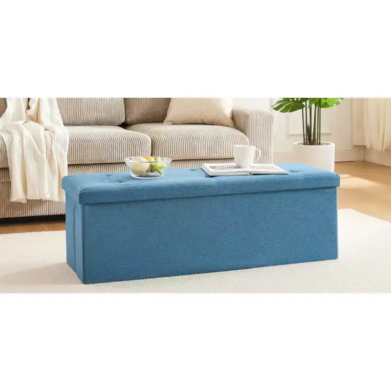 Banc Ottoman Pliable avec Rangement 46/30/15/11.8, Coffre de Rangement, Repose-Pieds en Tissu Lin, Tabourets de Rangement, Ottoman Pliable avec Rangement