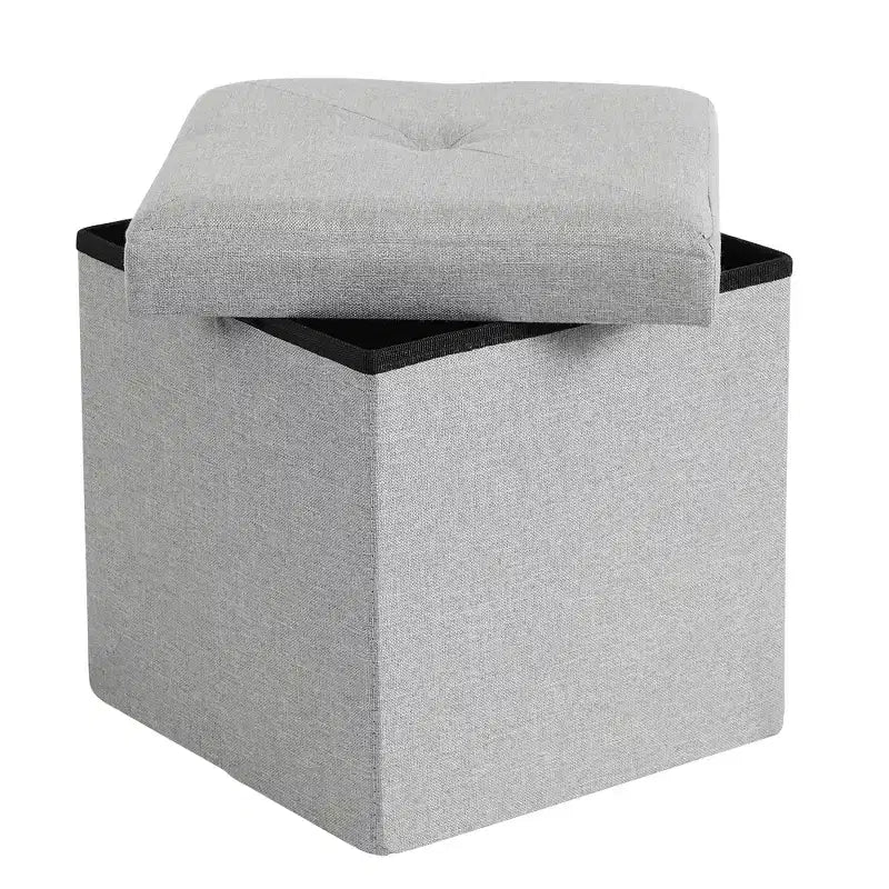 Banc Ottoman Pliable avec Rangement 46/30/15/11.8, Coffre de Rangement, Repose-Pieds en Tissu Lin, Tabourets de Rangement, Ottoman Pliable avec Rangement