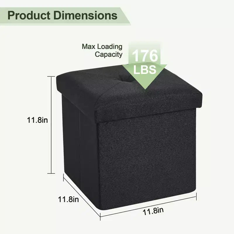 Banc Ottoman Pliable avec Rangement 46/30/15/11.8, Coffre de Rangement, Repose-Pieds en Tissu Lin, Tabourets de Rangement, Ottoman Pliable avec Rangement