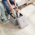 Banc Ottoman Pliable avec Rangement 46/30/15/11.8, Coffre de Rangement, Repose-Pieds en Tissu Lin, Tabourets de Rangement, Ottoman Pliable avec Rangement