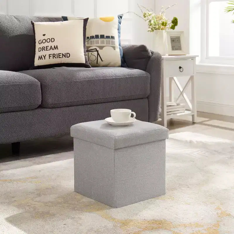 Banc Ottoman Pliable avec Rangement 46/30/15/11.8, Coffre de Rangement, Repose-Pieds en Tissu Lin, Tabourets de Rangement, Ottoman Pliable avec Rangement