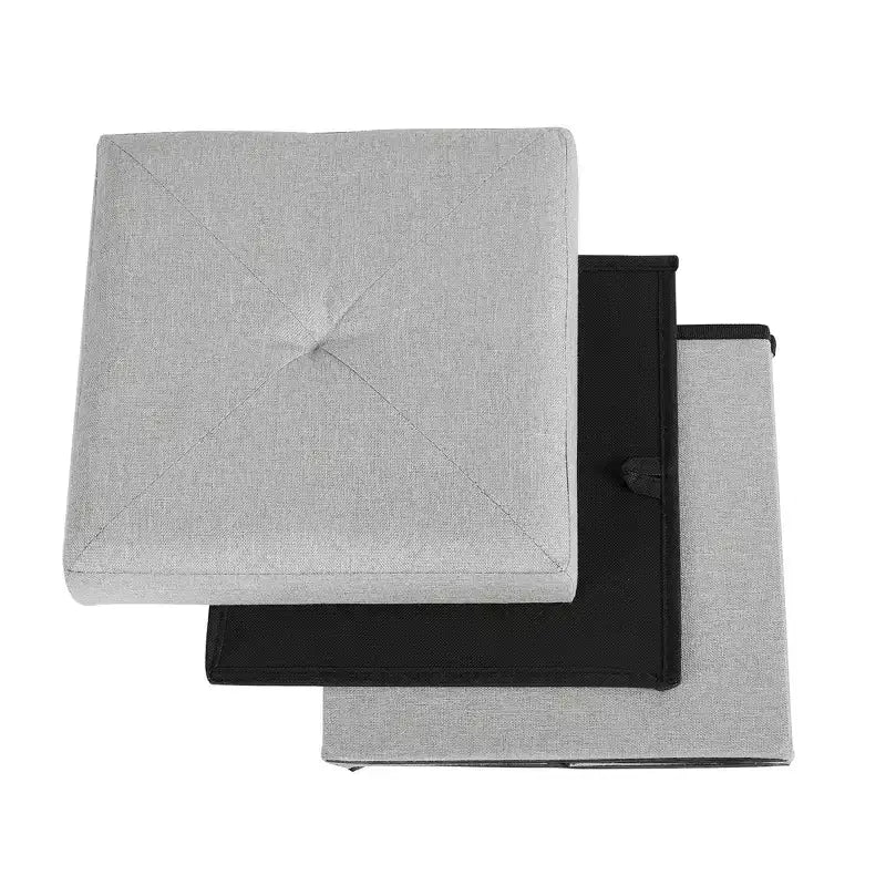 Banc Ottoman Pliable avec Rangement 46/30/15/11.8, Coffre de Rangement, Repose-Pieds en Tissu Lin, Tabourets de Rangement, Ottoman Pliable avec Rangement