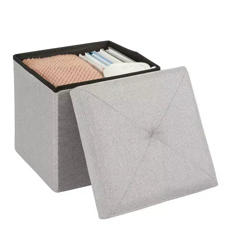 Banc Ottoman Pliable avec Rangement 46/30/15/11.8, Coffre de Rangement, Repose-Pieds en Tissu Lin, Tabourets de Rangement, Ottoman Pliable avec Rangement