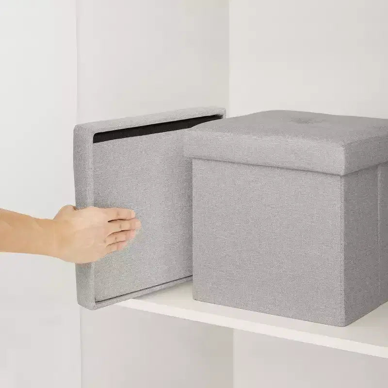 Banc Ottoman Pliable avec Rangement 46/30/15/11.8, Coffre de Rangement, Repose-Pieds en Tissu Lin, Tabourets de Rangement, Ottoman Pliable avec Rangement