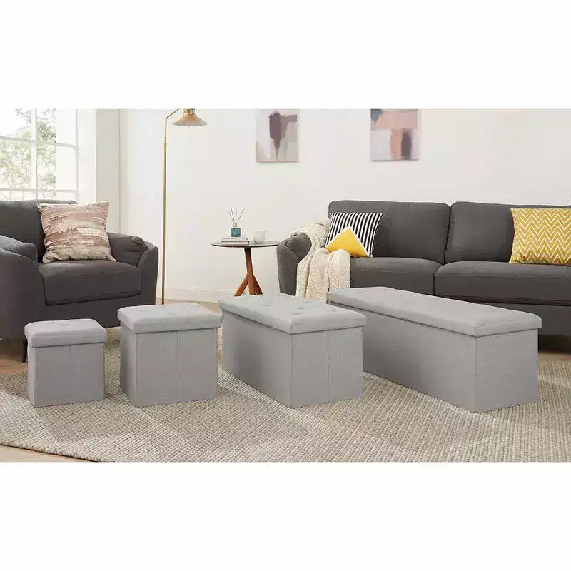 Banc Ottoman Pliable avec Rangement 46/30/15/11.8, Coffre de Rangement, Repose-Pieds en Tissu Lin, Tabourets de Rangement, Ottoman Pliable avec Rangement