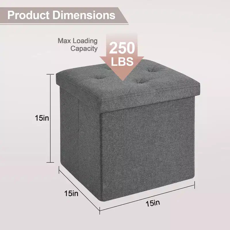 Banc Ottoman Pliable avec Rangement 46/30/15/11.8, Coffre de Rangement, Repose-Pieds en Tissu Lin, Tabourets de Rangement, Ottoman Pliable avec Rangement
