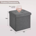 Banc Ottoman Pliable avec Rangement 46/30/15/11.8, Coffre de Rangement, Repose-Pieds en Tissu Lin, Tabourets de Rangement, Ottoman Pliable avec Rangement
