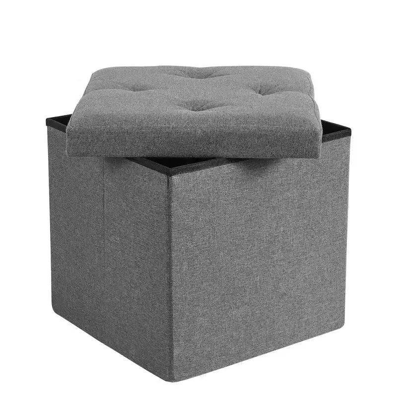 Banc Ottoman Pliable avec Rangement 46/30/15/11.8, Coffre de Rangement, Repose-Pieds en Tissu Lin, Tabourets de Rangement, Ottoman Pliable avec Rangement