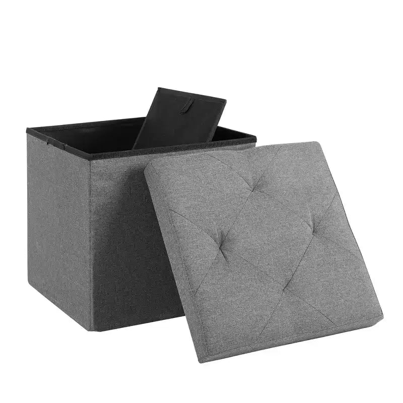 Banc Ottoman Pliable avec Rangement 46/30/15/11.8, Coffre de Rangement, Repose-Pieds en Tissu Lin, Tabourets de Rangement, Ottoman Pliable avec Rangement