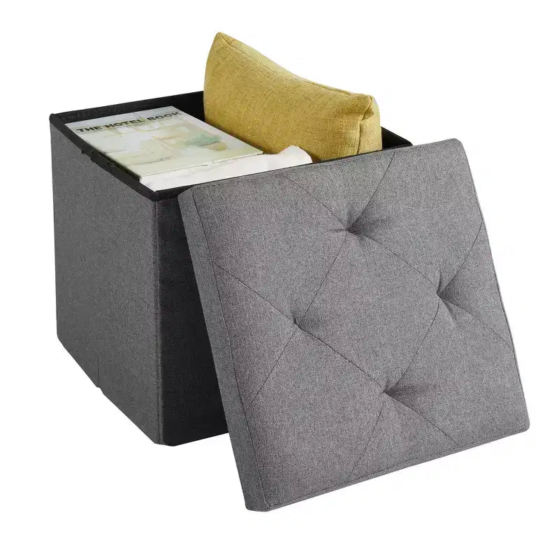 Banc Ottoman Pliable avec Rangement 46/30/15/11.8, Coffre de Rangement, Repose-Pieds en Tissu Lin, Tabourets de Rangement, Ottoman Pliable avec Rangement