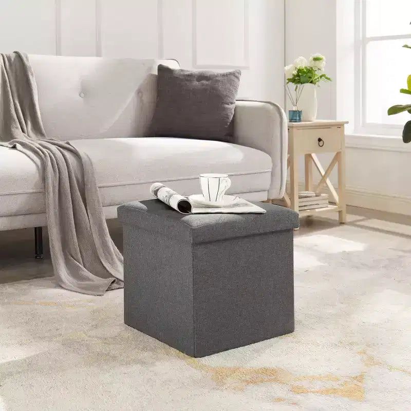 Banc Ottoman Pliable avec Rangement 46/30/15/11.8, Coffre de Rangement, Repose-Pieds en Tissu Lin, Tabourets de Rangement, Ottoman Pliable avec Rangement