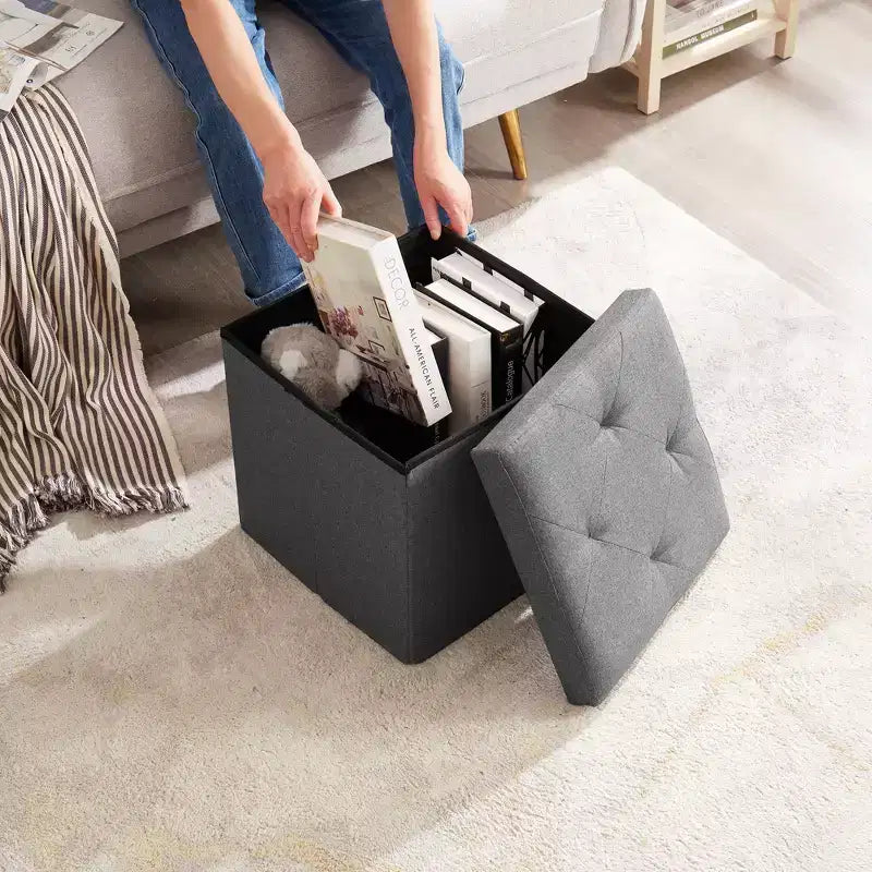 Banc Ottoman Pliable avec Rangement 46/30/15/11.8, Coffre de Rangement, Repose-Pieds en Tissu Lin, Tabourets de Rangement, Ottoman Pliable avec Rangement