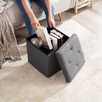Banc Ottoman Pliable avec Rangement 46/30/15/11.8, Coffre de Rangement, Repose-Pieds en Tissu Lin, Tabourets de Rangement, Ottoman Pliable avec Rangement