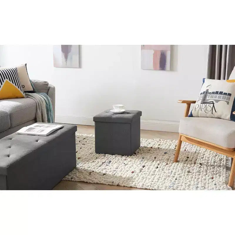 Banc Ottoman Pliable avec Rangement 46/30/15/11.8, Coffre de Rangement, Repose-Pieds en Tissu Lin, Tabourets de Rangement, Ottoman Pliable avec Rangement