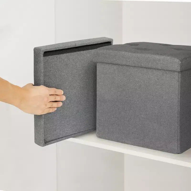 Banc Ottoman Pliable avec Rangement 46/30/15/11.8, Coffre de Rangement, Repose-Pieds en Tissu Lin, Tabourets de Rangement, Ottoman Pliable avec Rangement