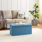 Banc Ottoman Pliable avec Rangement 46/30/15/11.8, Coffre de Rangement, Repose-Pieds en Tissu Lin, Tabourets de Rangement, Ottoman Pliable avec Rangement