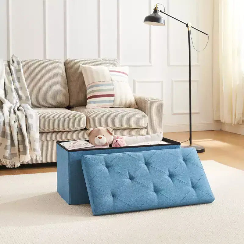 Banc Ottoman Pliable avec Rangement 46/30/15/11.8, Coffre de Rangement, Repose-Pieds en Tissu Lin, Tabourets de Rangement, Ottoman Pliable avec Rangement