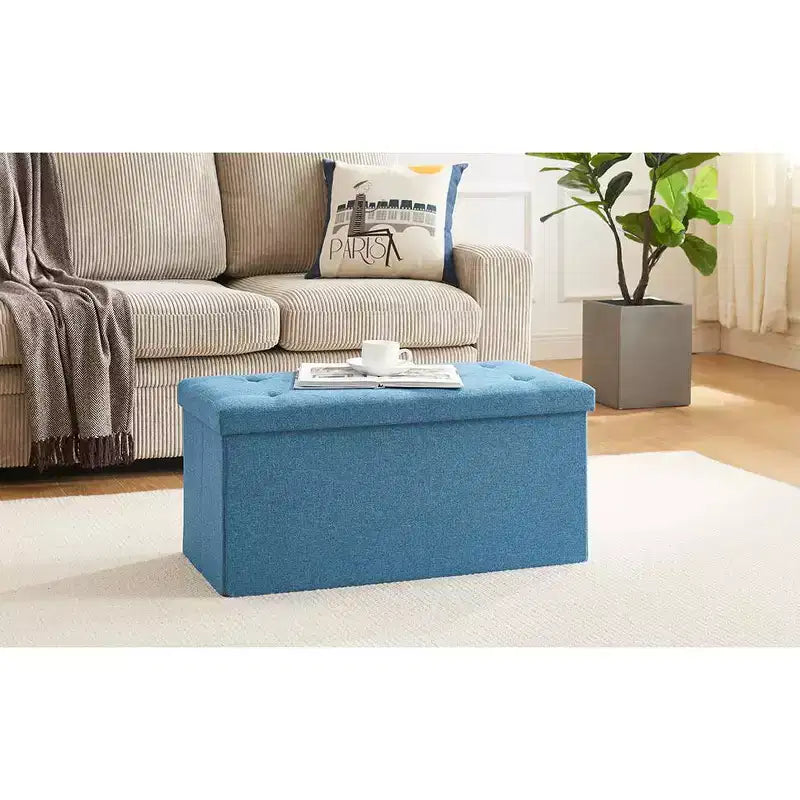 Banc Ottoman Pliable avec Rangement 46/30/15/11.8, Coffre de Rangement, Repose-Pieds en Tissu Lin, Tabourets de Rangement, Ottoman Pliable avec Rangement