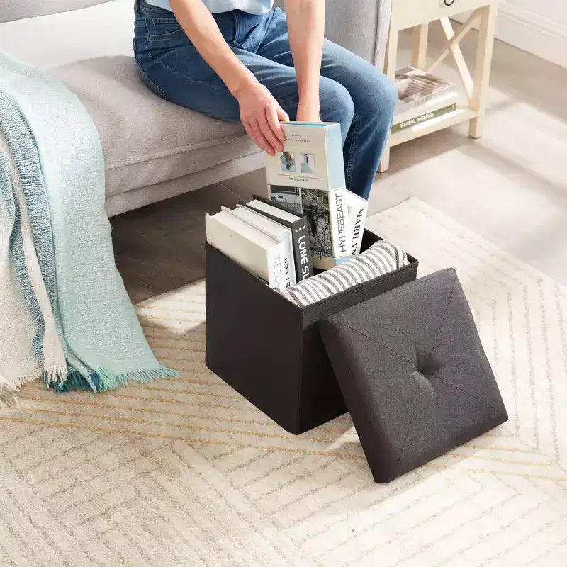 Banc Ottoman Pliable avec Rangement 46/30/15/11.8, Coffre de Rangement, Repose-Pieds en Tissu Lin, Tabourets de Rangement, Ottoman Pliable avec Rangement