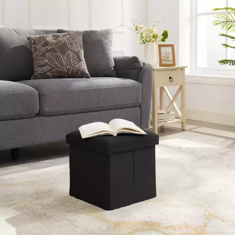 Banc Ottoman Pliable avec Rangement 46/30/15/11.8, Coffre de Rangement, Repose-Pieds en Tissu Lin, Tabourets de Rangement, Ottoman Pliable avec Rangement
