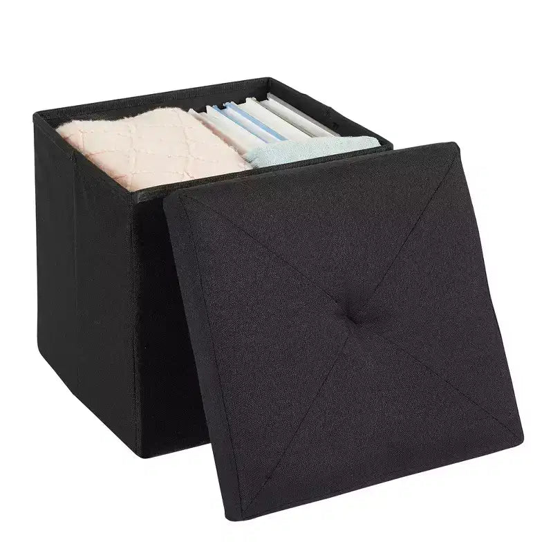 Banc Ottoman Pliable avec Rangement 46/30/15/11.8, Coffre de Rangement, Repose-Pieds en Tissu Lin, Tabourets de Rangement, Ottoman Pliable avec Rangement