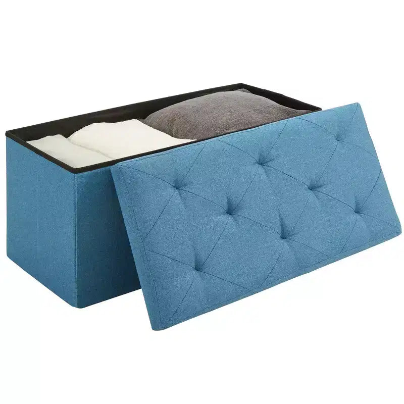 Banc Ottoman Pliable avec Rangement 46/30/15/11.8, Coffre de Rangement, Repose-Pieds en Tissu Lin, Tabourets de Rangement, Ottoman Pliable avec Rangement