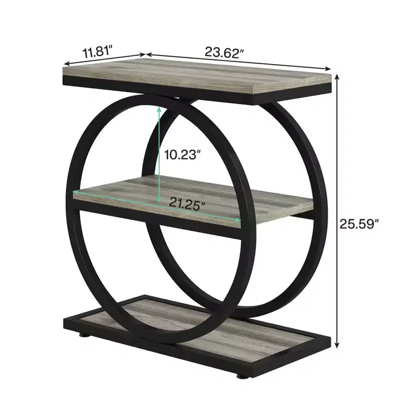 Table d'appoint industrielle à 3 niveaux pour canapé, design mince, usage domestique multifonctionnel