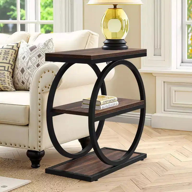 Table d'appoint industrielle à 3 niveaux pour canapé, design mince, usage domestique multifonctionnel
