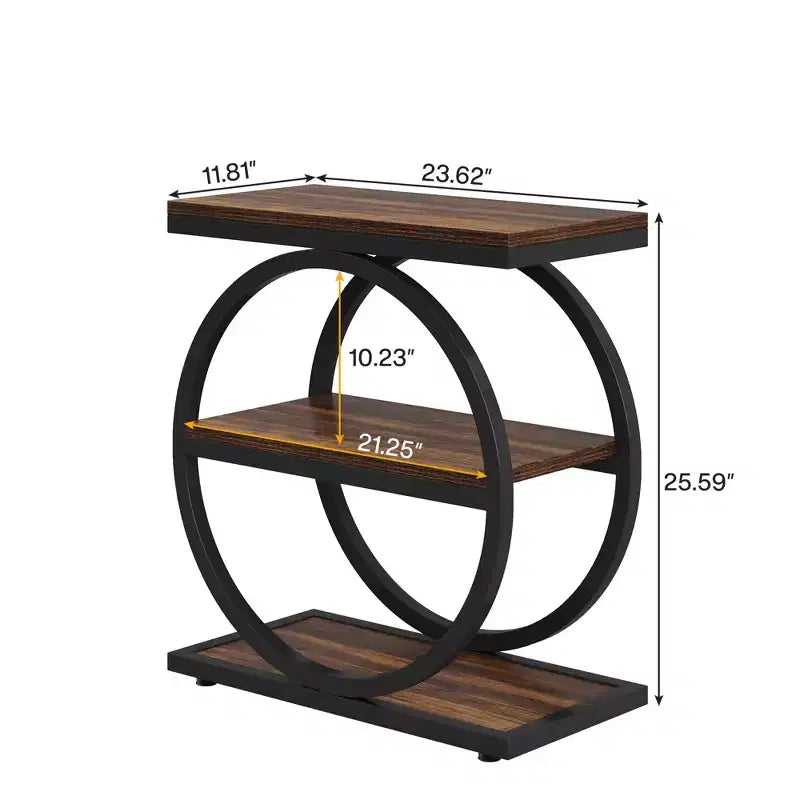 Table d'appoint industrielle à 3 niveaux pour canapé, design mince, usage domestique multifonctionnel