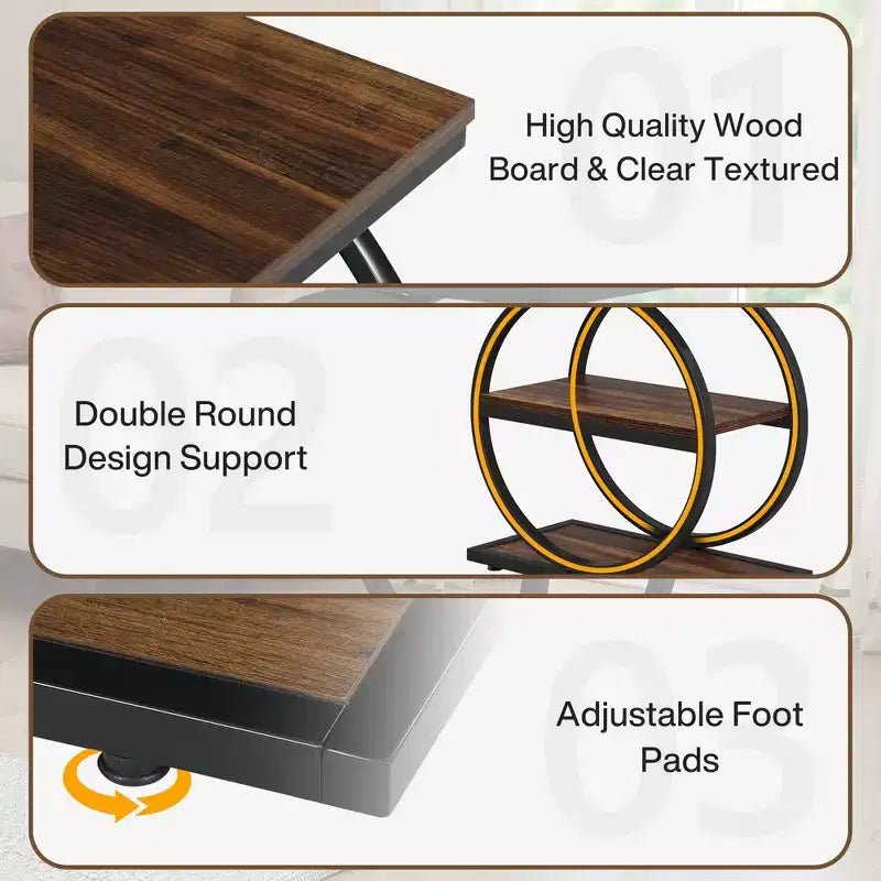 Table d'appoint industrielle à 3 niveaux pour canapé, design mince, usage domestique multifonctionnel