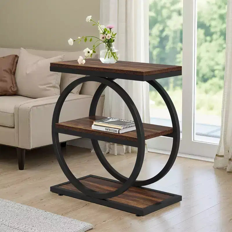 MAYEERTY Industrial 3 Tier Sofa Side Table Slim Design Multifunctional Home Use
