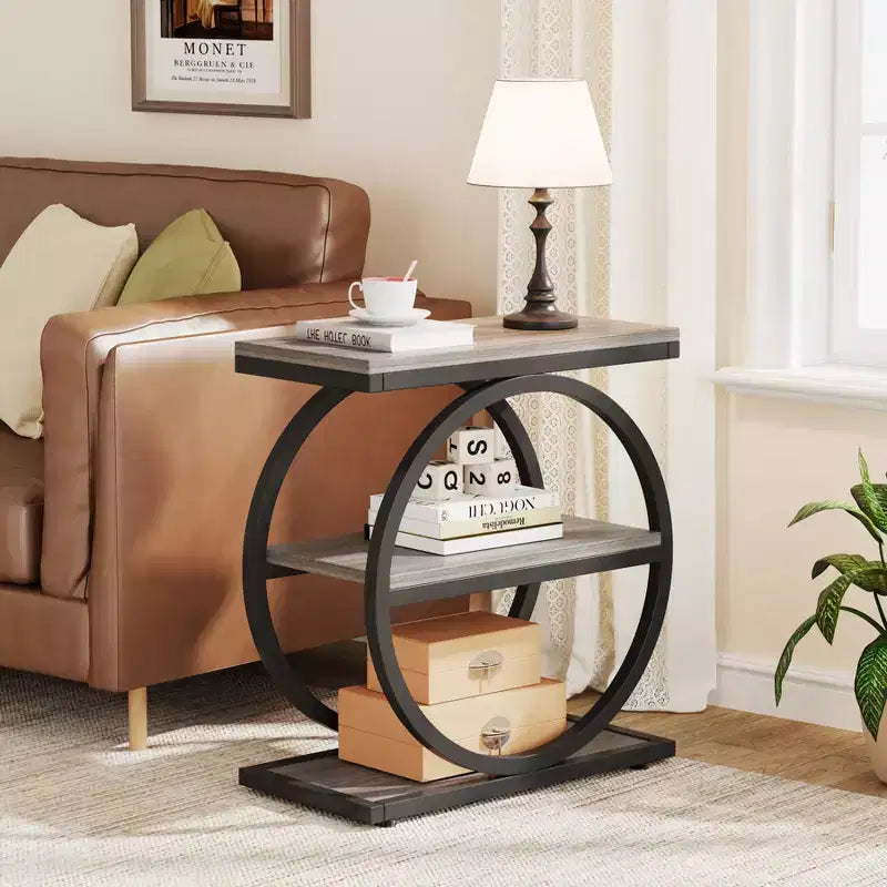 Table d'appoint industrielle à 3 niveaux pour canapé, design mince, usage domestique multifonctionnel