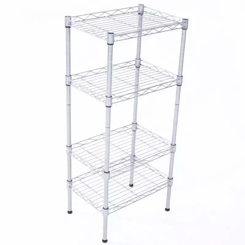 Étagère de rangement 4 tablettes en métal acier, argent