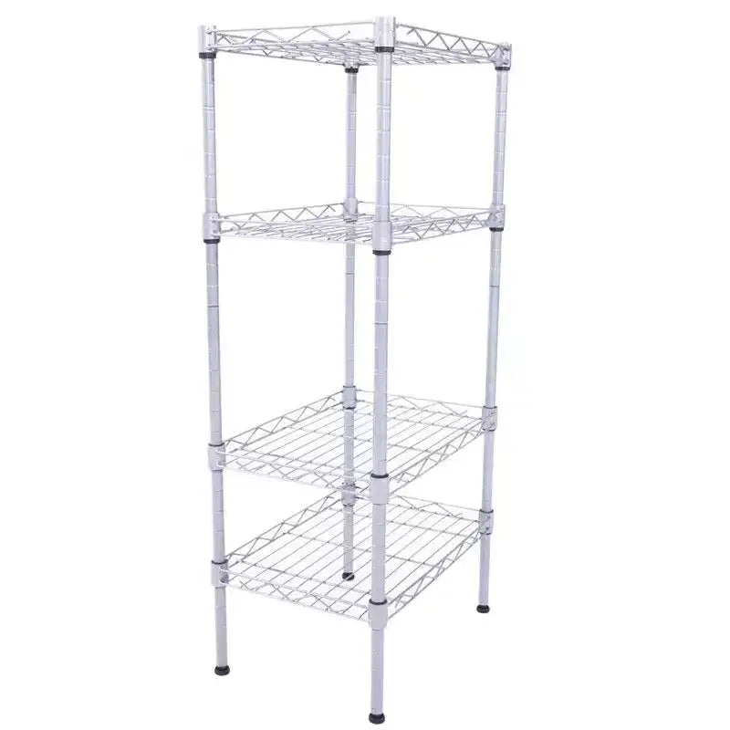 Étagère de rangement 4 tablettes en métal acier, argent