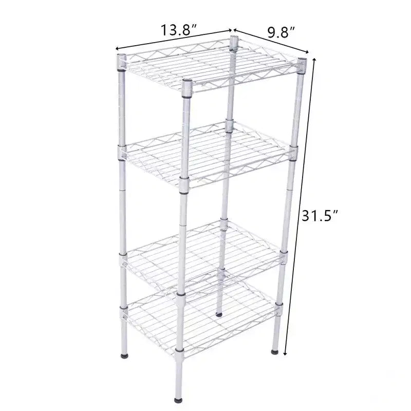 Étagère de rangement 4 tablettes en métal acier, argent