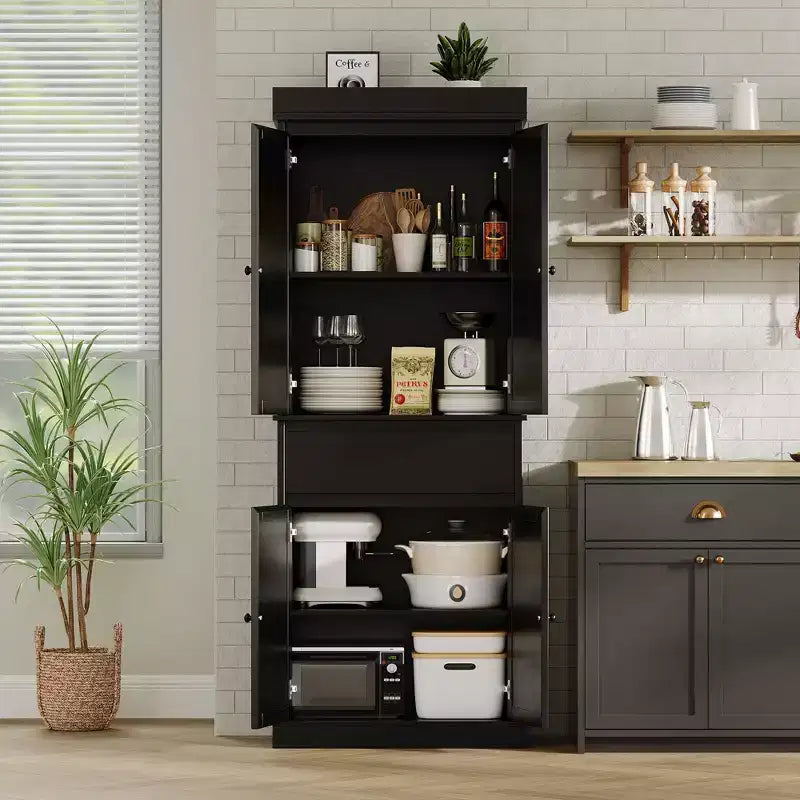 Grand meuble de rangement de 175 cm de haut, armoire de rangement en rotin, étagères réglables, buffet autoportant avec tiroir pour salle de bain, salle à manger, salon