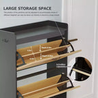 Meuble à chaussures avec 2 tiroirs basculants - Organisateur de rangement autonome pour entrée, Meuble à chaussures étroit, Séparation sec/humide avec pieds en métal