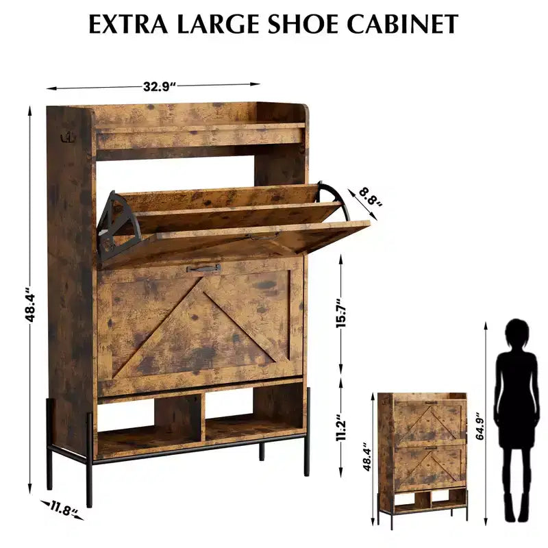 Meuble à chaussures avec 2 tiroirs basculants - Organisateur de rangement autonome pour entrée, Meuble à chaussures étroit, Séparation sec/humide avec pieds en métal