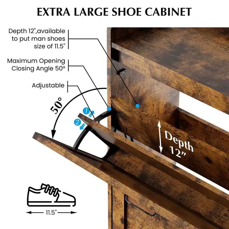 Meuble à chaussures avec 2 tiroirs basculants - Organisateur de rangement autonome pour entrée, Meuble à chaussures étroit, Séparation sec/humide avec pieds en métal