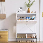 Meuble à chaussures avec 2 tiroirs basculants - Organisateur de rangement autonome pour entrée, Meuble à chaussures étroit, Séparation sec/humide avec pieds en métal