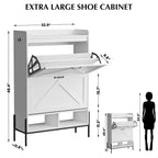 Meuble à chaussures avec 2 tiroirs basculants - Organisateur de rangement autonome pour entrée, Meuble à chaussures étroit, Séparation sec/humide avec pieds en métal