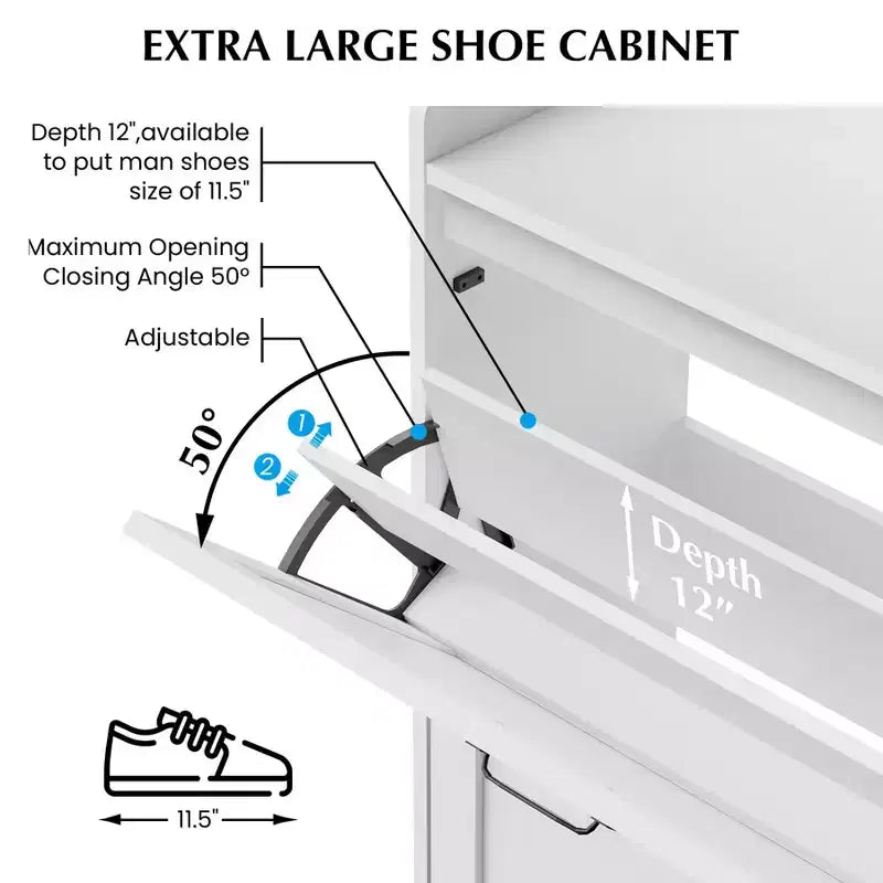 Meuble à chaussures avec 2 tiroirs basculants - Organisateur de rangement autonome pour entrée, Meuble à chaussures étroit, Séparation sec/humide avec pieds en métal