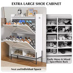 Meuble à chaussures avec 2 tiroirs basculants - Organisateur de rangement autonome pour entrée, Meuble à chaussures étroit, Séparation sec/humide avec pieds en métal