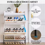 Meuble à chaussures avec 2 tiroirs basculants - Organisateur de rangement autonome pour entrée, Meuble à chaussures étroit, Séparation sec/humide avec pieds en métal